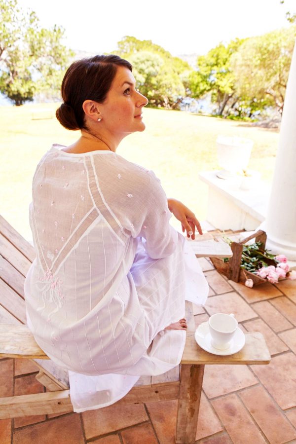 Women's luxury cotton sleepwear Flowers and Dragonfly. Luxury cotton nightgown.