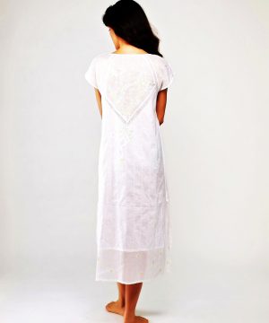 Women's luxury cotton sleepwearFlowers and Dragonfly,sleeveless white hand embroidery